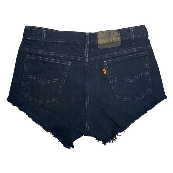 Vintage Levi's 80s Orange Tab Black Denim Shorts Women Sz 34 High Rise Cut Off - Picture 1 of 7